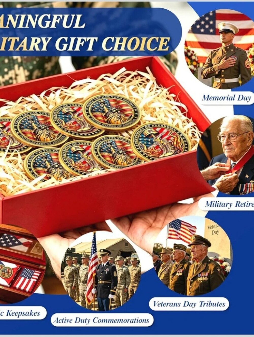 Patriotic Collectible Coins with Flag and Boot Design - Red, Blue, Gold - Picture 7 of 8